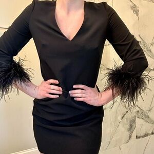 Milly Black Dress with Feather Cuffs